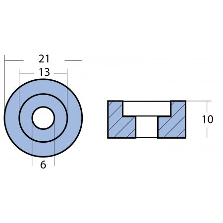 Scheibenanode Zink / Magnesium / Aluminium 21x10mm, Bohrung 6mm für Suzuki Außenborder
