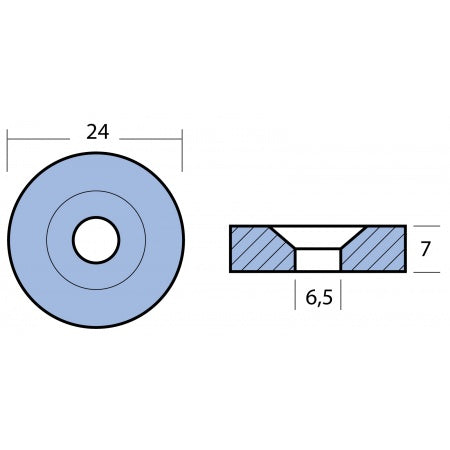 Scheibenanode Zink/ Aluminium 24mm, Bohrung 7mm für Honda 8-20PS
