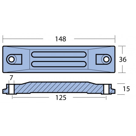 Plattenanode Alu 148x36x15mm für Honda BF 25-50PS Spiegelhalterung
