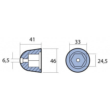 Propelleranode, Mutter Zink 49mm, Bohrung 6mm für Sleipner Seitenstrahlruder