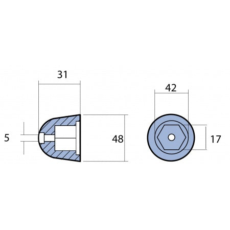 Propelleranode, Mutter Zink 48-50mm, Bohrung 5-6mm für Quick BTQ140/BTQ185