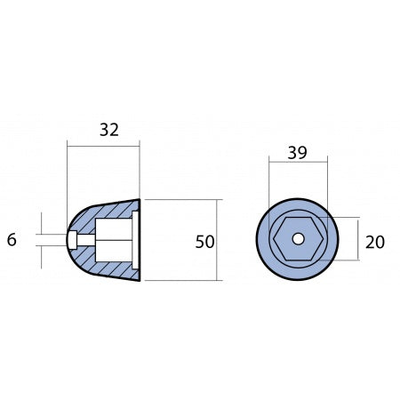 Propelleranode, Mutter Zink 48-50mm, Bohrung 5-6mm für Quick BTQ140/BTQ185