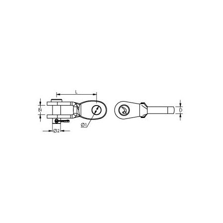 BLUE WAVE Toggle mit Auge A4 Auge 5,5 - 14,5 mm Gabeldicke 7,5 - 22 mm