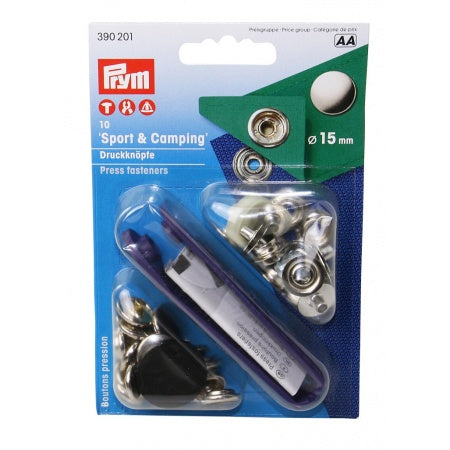 PRYM Druckknopf-Set DIY Sport Camping / Druckknopf Anorak / Kugel MsNi 15mm 10St. SB-Pack