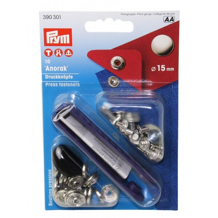 PRYM Druckknopf-Set DIY Sport Camping / Druckknopf Anorak / Kugel MsNi 15mm 10St. SB-Pack