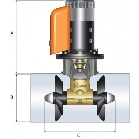 QUICK Doppel-Bugschraube, 12 Volt, 185 mm Tunnel, 65, 85 oder 105 Kgf, 8-15 Mtr.