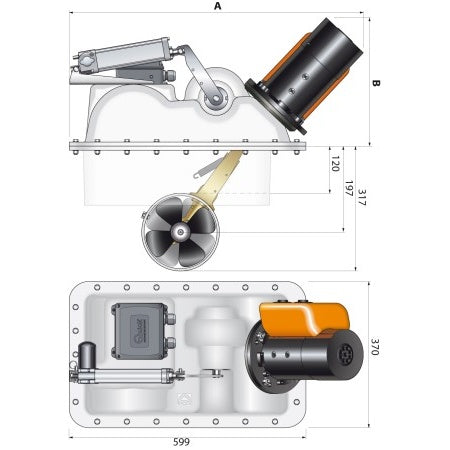 QUICK ausfahrbare Bugschraube, 12 Volt, 185 mm Tunnel, 65 oder 85 Kgf, 8-12 Mtr.