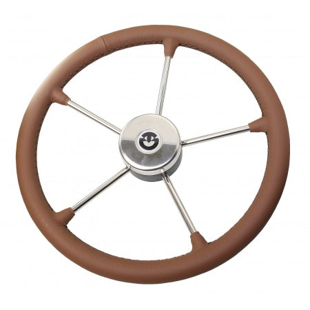 RIVIERA Steuerrad VR03 Edelstahl/Leder Ø 400mm, schwarz oder braun mit schwarzen Nähten