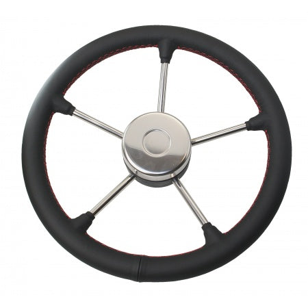 RIVIERA Steuerrad VR02 Edelstahl/Leder Ø 350mm, schwarz mit roter oder schwarzer Naht