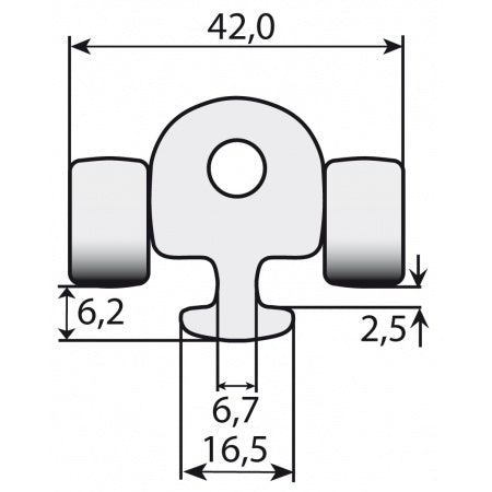 RUTGERSON Segellatten-Rutscher mit Wirbel für Profil 11-23mm, Rollen 15,5mm