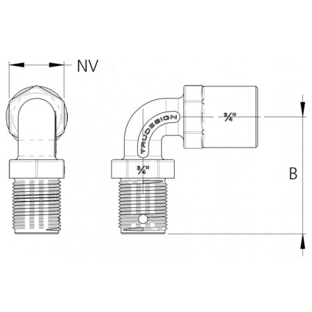 TRUDESIGN Rohrbogen 90° Innen-/Außengew. Nylon/GFK 3/4"-3" schwarz