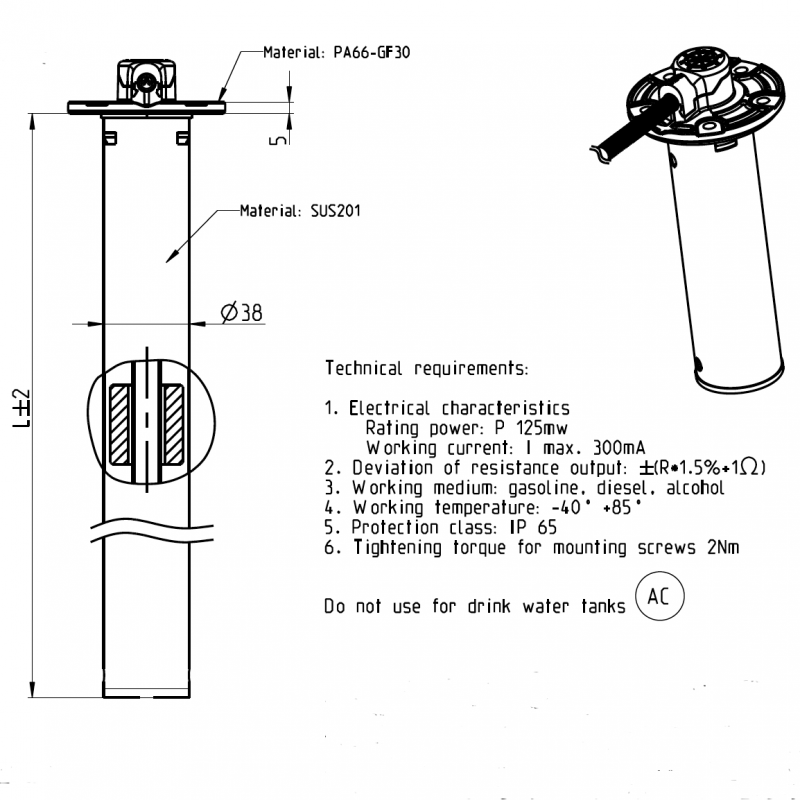 Veratron VDO Kraftstofffüllstand Tauchrohrgeber 0 – 180 Ω 750 mm