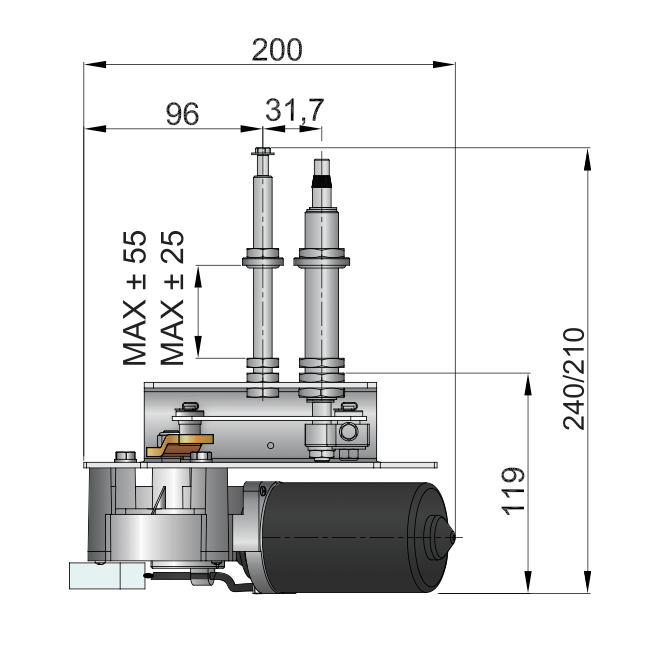 Vetus HD-Scheibenwischermotor, kurze Welle, 12 oder 24V