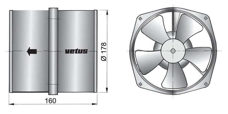 Vetus Absaugventilator, 24V, Schlauchdurchmesser 178mm