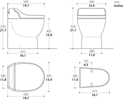 Tecma E-Breeze Toilette 12V  mit Bidet, Heizung, Trockner, Softclose, Touch Control in schwarz, Magnetventil