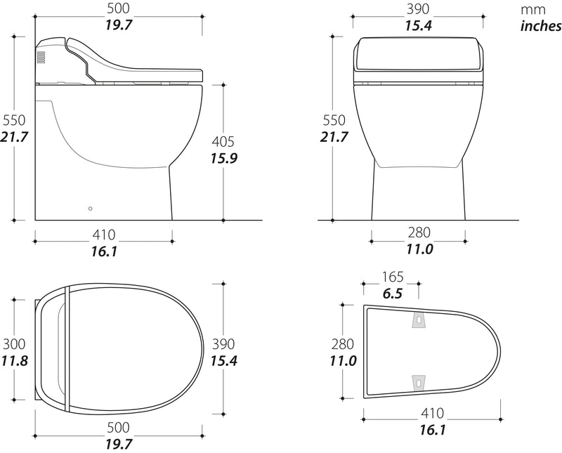 Tecma E-Breeze Toilette 24V mit Bidet, Heizung, Trockner, Softclose, Touch Control, Magnetventil