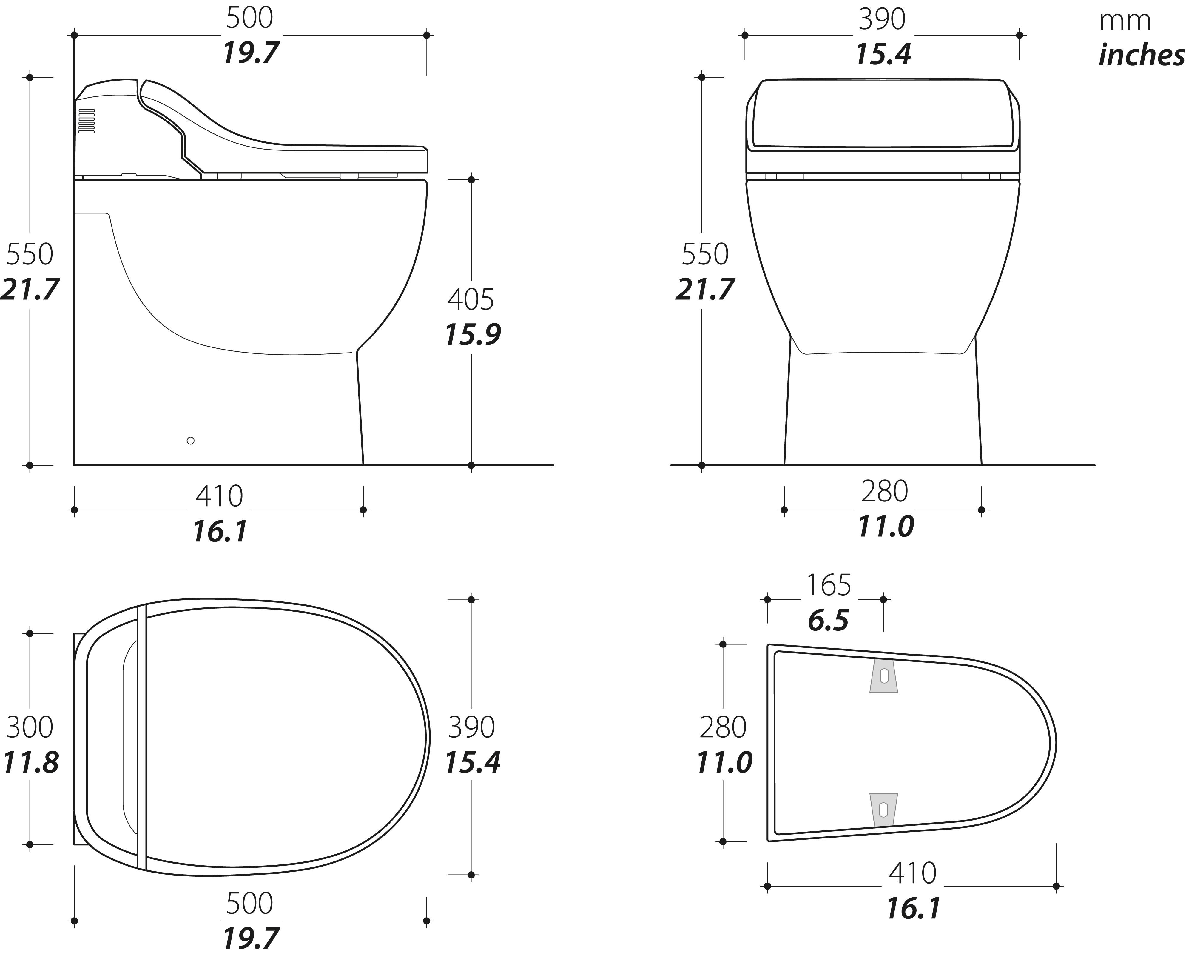 Tecma E-Breeze Toilette 24V mit Bidet, Heizung, Trockner, Softclose, All in one 2 Tasten, Magnetventil