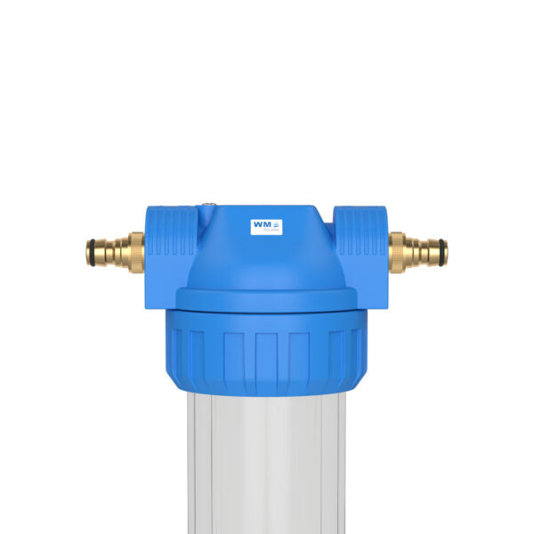 Wasserfilter-Gehäuse (Größe S); Anschluss: Hahnstück (Gardena® kompatibel) + mit oder ohne Edelstahl Wand-Befestigungswinkel