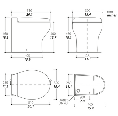 Tecma Silence Plus 2G Toilette 12V Standard pergamon, All in one 2 Tasten, Magnetventil