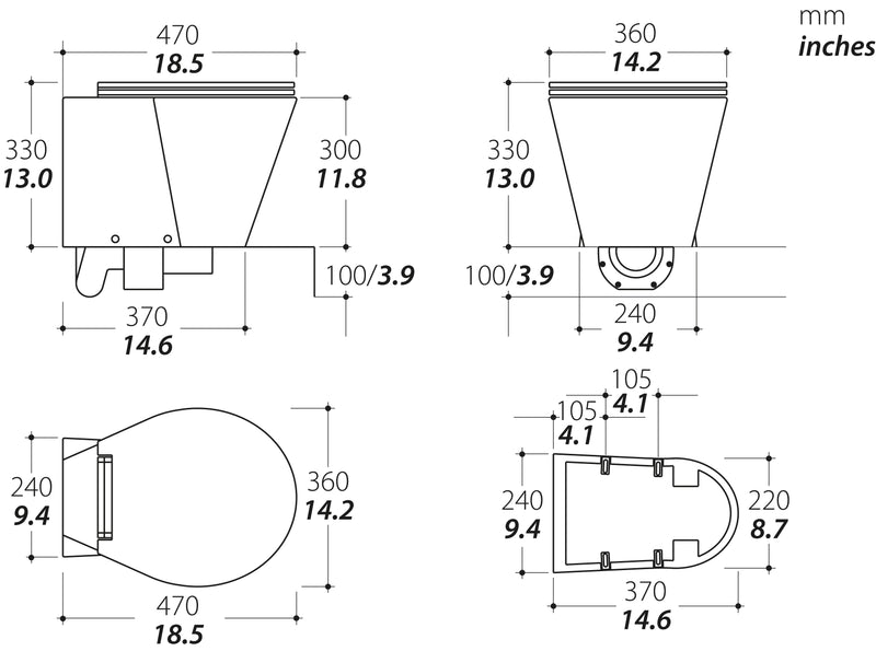 Tecma X-light Carbon Toilette 24V Short, Touch Panel, Magnetventil