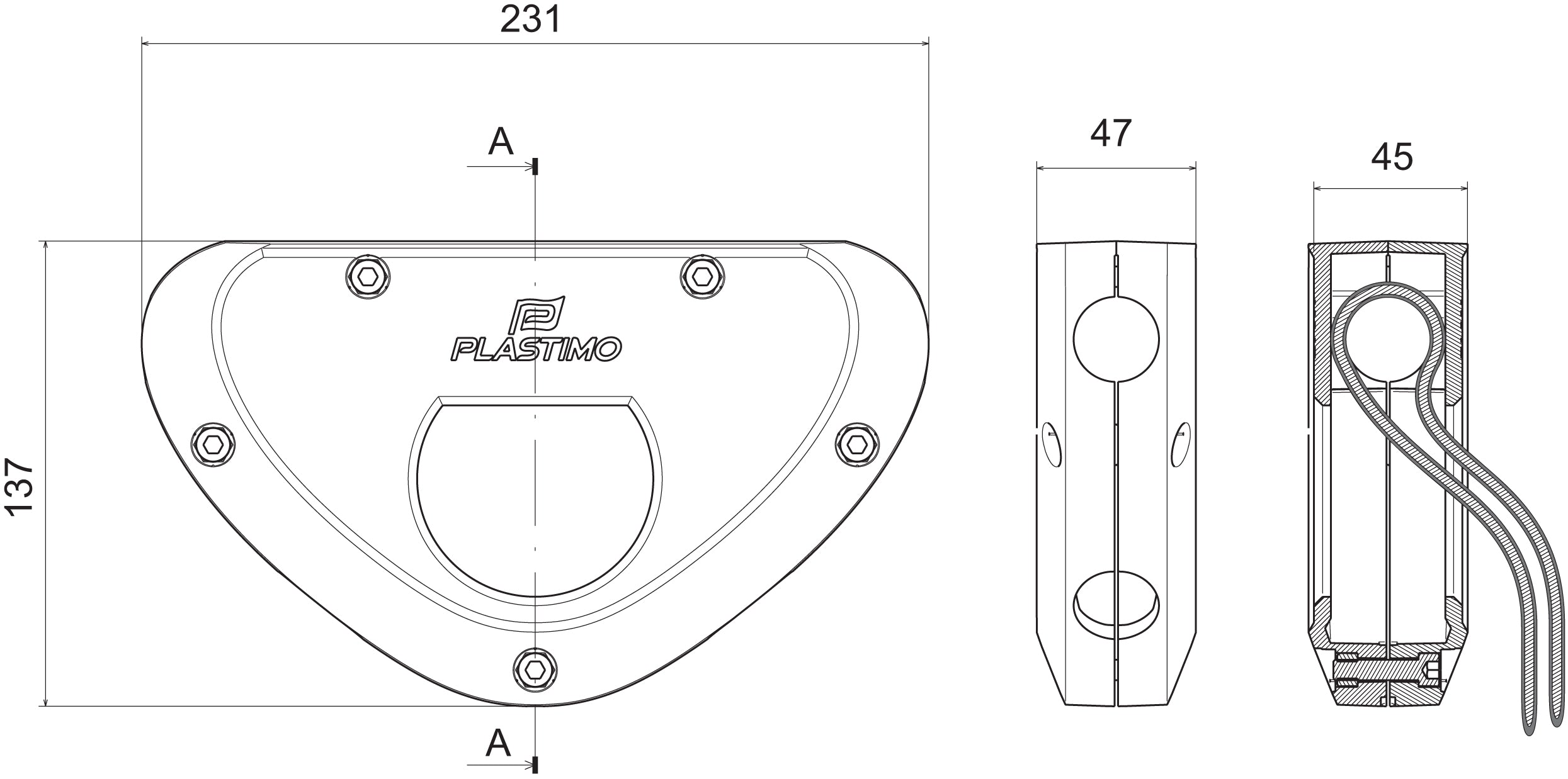 PLASTIMO AB-MOTORHALTERUNG MIT DRAHTSEIL GRAU für Ø 25 mm Rohr