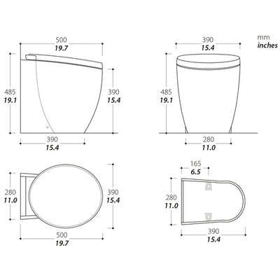 Tecma Privilege Toilette 230V Standard weiß, Softclose, All in one 2 Tasten, Magnetventil