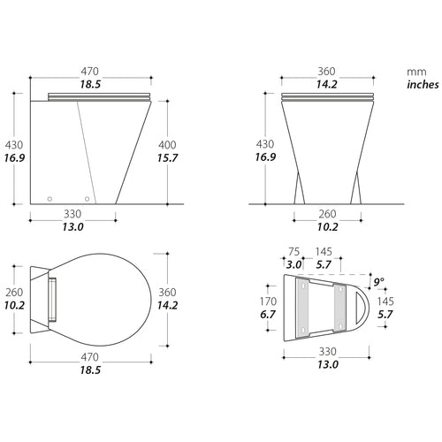 Tecma X-light Carbon Toilette 24V Standard, All in one 2 Tasten, Magnetventil