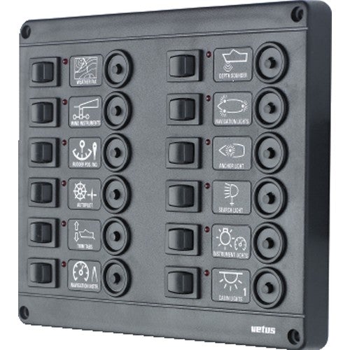 Vetus Schalterpaneel mit 12 Automatiksicherungen, 12/24 Volt